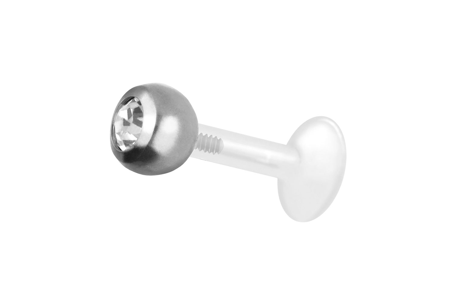 PTFE Labret Piercing mit Innengewinde + Titan-Aufsatz KRISTALL